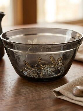 Vintage Federal Glass Blossom Bowl | Sundown Gray | 8" Floral  Glass MCM